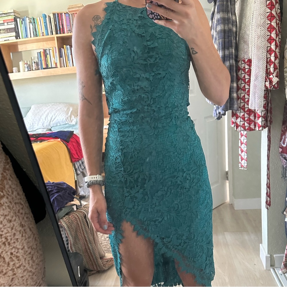For Love & Lemons Maui Waui teal lace dress